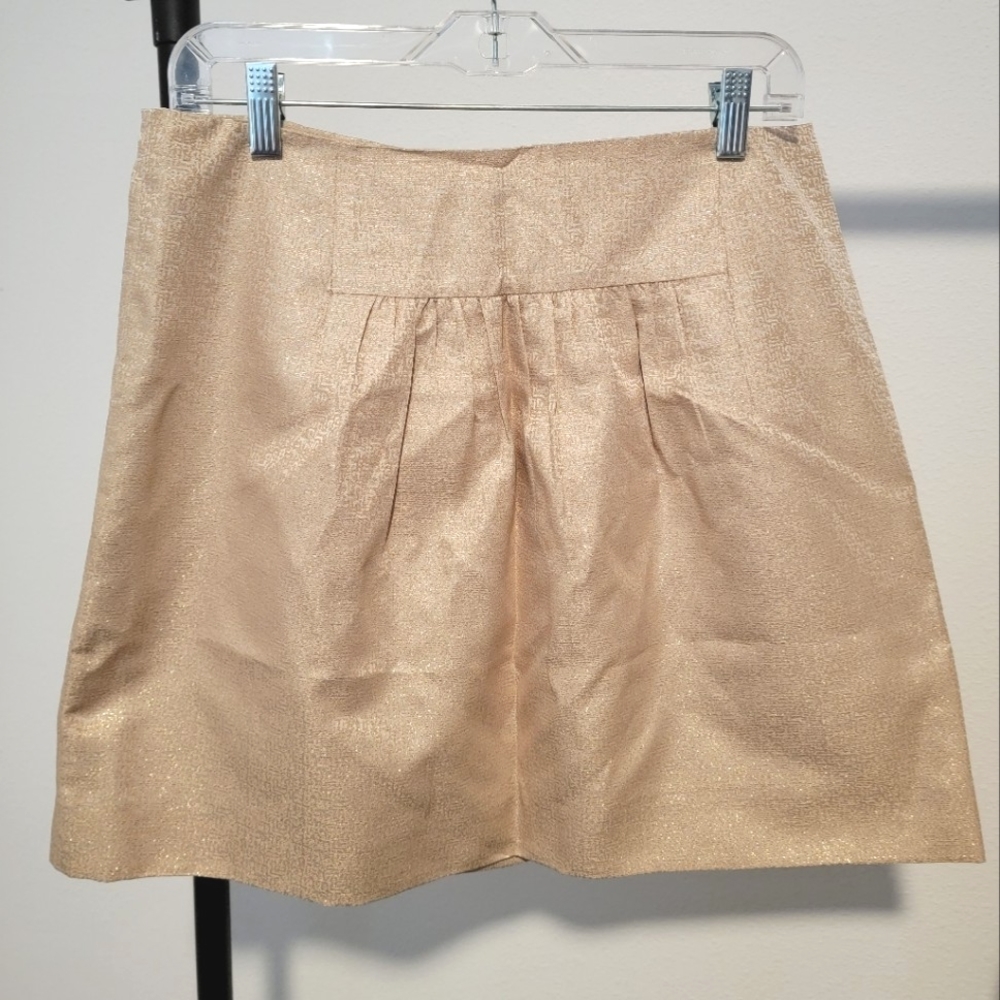 JCrew, gold jacquard fabric skirt, 10
